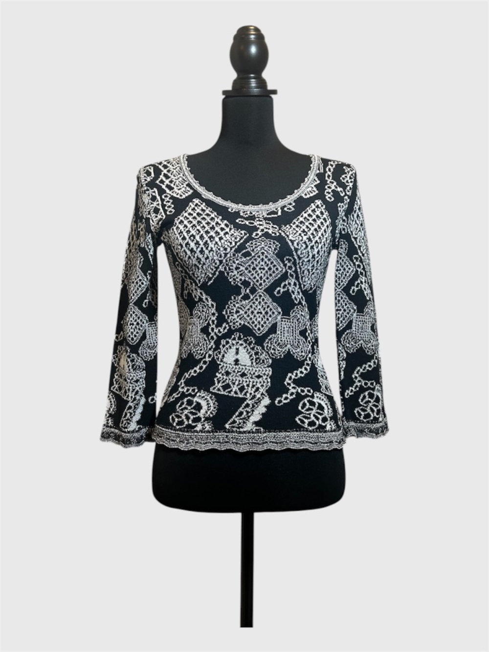 Bazar de CHRISTIAN LA CROIX Black and Silver Sweater ~ Abstract Design